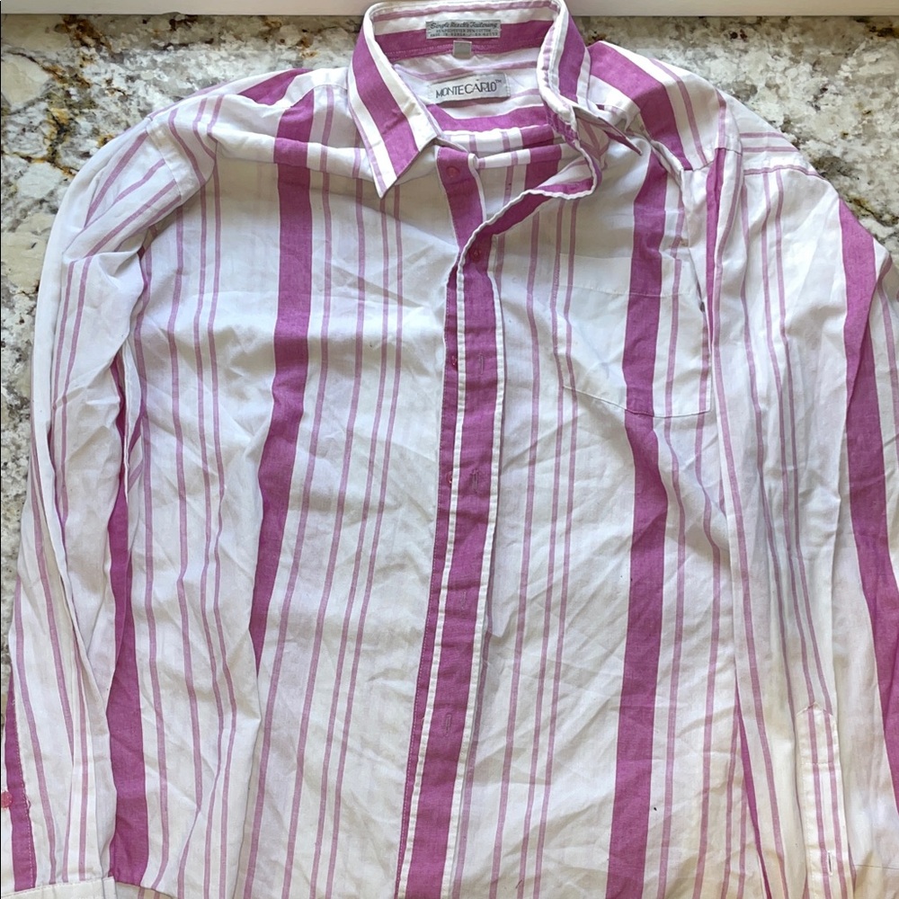 Men's Classic White and Purple Striped Dress Shirt